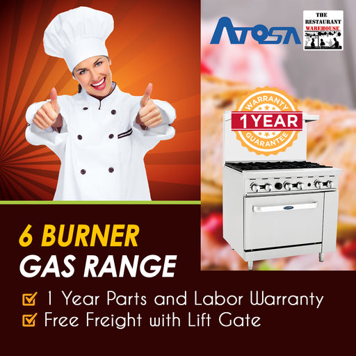 Atosa USA AGR-6B 36-Inch Six Burner Natural Gas Restaurant Range