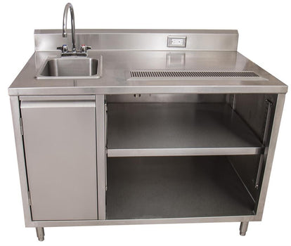 BK ResourcesBEVT-3048L Stainless Beverage Table, Sink On Left 5" Backsplash Electric Outlet 30 x 48