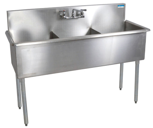 BK Resources BK8BS-3-18-12 Stainless Steel 3 Compartment Budget Sink, Rolled Edges 18X18X12D Bowls
