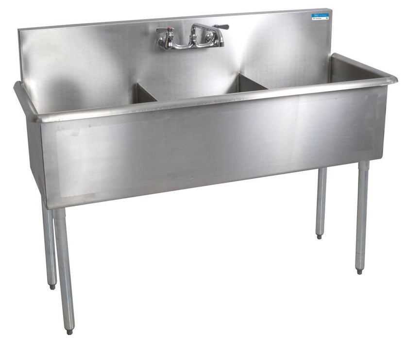 BK Resources BK8BS-3-1821-12 Stainless Steel 3 Compartment Budget Sink, Rolled Edges 18X21X12D