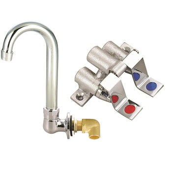 BK Resources BKDMFV-SGS-G Dual Pedal Metering Foot Valve Kit w/ Splash Mount Faucet - 3.5" Gooseneck Spout