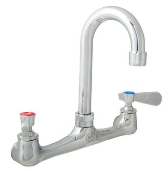 BK Resources BKF-8W-8G-G Workforce Standard Duty Faucet, 8" Gooseneck Spout, 8" O.C. Splash Mount