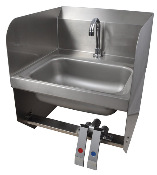 BK Resources BKHS-D-1410-1SSBKKPG Stainless Steel Hand Sink w/ Side Splashes, Knee Valve Brackets, Faucet, 1 Hole