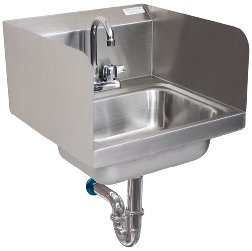 BK Resources BKHS-D-1410-SS-PT-G Stanless Steel Hand Sink w/ Side Splashes, Faucet P-Trap 2 Holes