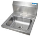 BK Resources BKHS-D-1410 Stainless Steel Hand Sink 2 Holes, 1-7/8" Drain 13-3/4"Wx10"Dx5