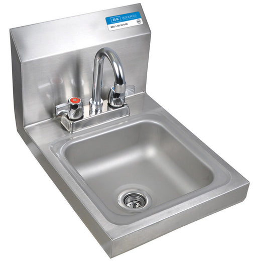 BK Resources BKHS-D-SS-P-G Space Saver Stainless Steel Hand Sink w/ Faucet, 2 Holes 9"x9" Bowl