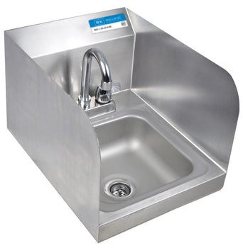 BK Resources BKHS-D-SS-SS-P-G Space Saver Hand Sink, W/Side Splashes & Faucet, 2 Holes 9"W x 9"