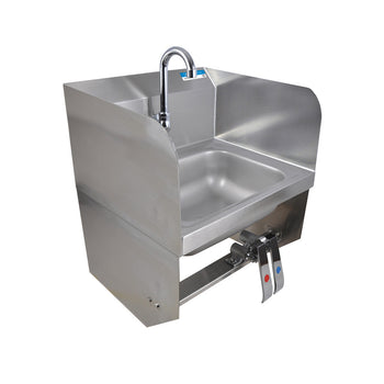 BK Resources BKHS-W-1410-1SSBKKPG Hand Sink W/Side Splashes Knee Valve Bracket Faucet 1Hole 14”x10”x5” 