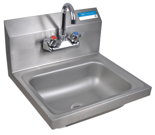 BK Resources BKHS-W-1410-4D-P-G Stainless Steel Hand Sink w/ Faucet, 2 Holes, 3-1/2" DR 13-3/4x10”x5”