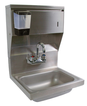 BK Resources BKHS-W-1410-4D-TD-PG Stainless Steel Hand Sink w/ Faucet Towel & Soap Disp 2 Holes 13-3/4x10”x5”