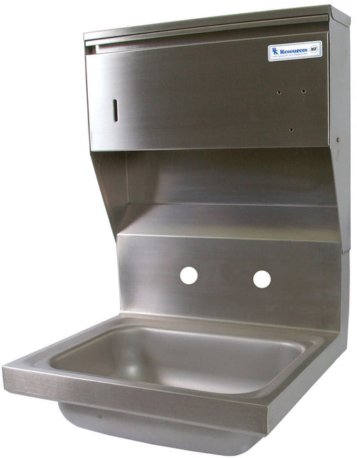 BK Resources BKHS-W-1410-4D-TD Stainless Steel Hand Sink With Towel Dispenser, 2 Holes 14”x10”x5”