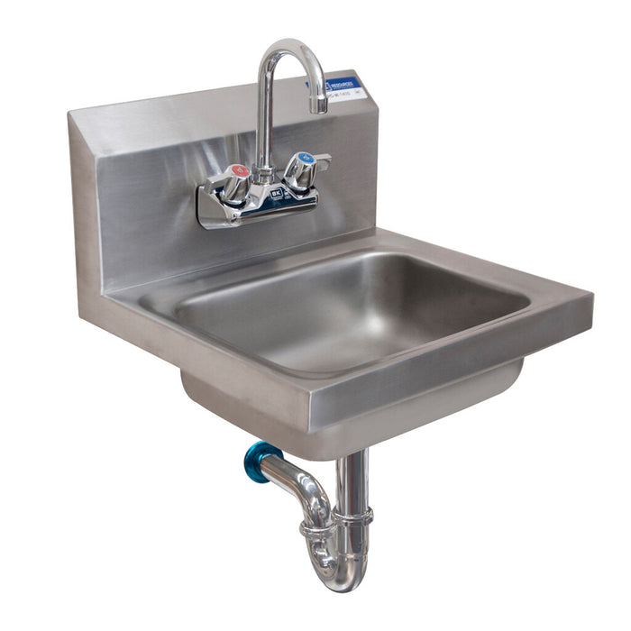 BK Resources BKHS-W-1410-PT-G Stainless Steel Hand Sink w/ Faucet, P-Trap, 2 Holes 14”x10”x5”