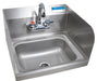 BK Resources BKHS-W-1410-SS-P-G Stainless Steel Hand Sink w/Side Splashes & Faucet, 2 Holes 14”x10”x5”
