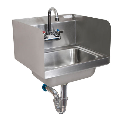 BK Resources BKHS-W-1410-SS-PT-G Stainless Steel Hand Sink w/Side Splashes, Faucet, P-Trap 2 Holes