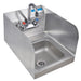 BK Resources BKHS-W-SS-SS-P-G Space Saver Hand Sink With Side Splashes, Faucet, 2 Holes 9"x9" Bowl