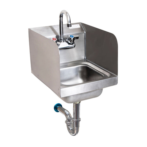 BK Resources BKHS-W-SS-SS-PT-G Space Saver Hand Sink W/Side Splashes, Faucet, 2 Holes, 9"W x 9"