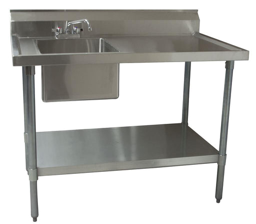 BK Resources BKMPT-3060G-L-P-G Stainless Steel Prep Table with Sink Left Side 6" Backsplash Faucet 60" W x 30" D