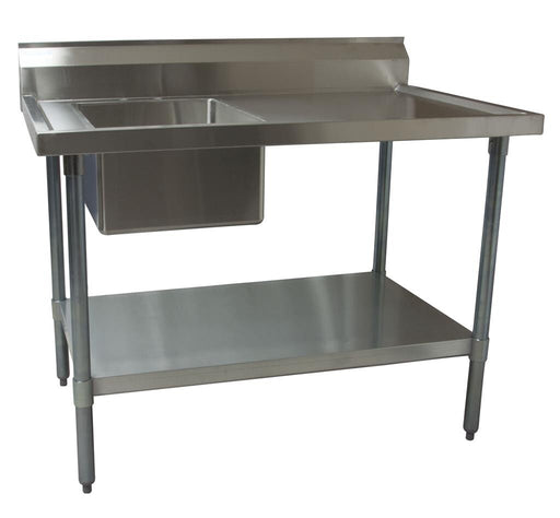 BK Resources BKMPT-3060G-L Stainless Steel Prep Table with Sink Left Side 6" Backsplash 60" W x 30" D