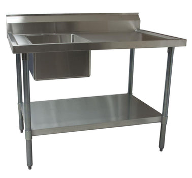 BK Resources BKMPT-3060S-L Stainless Steel Prep Table with Sink Left Side 6" Backsplash 60" W x 30" D