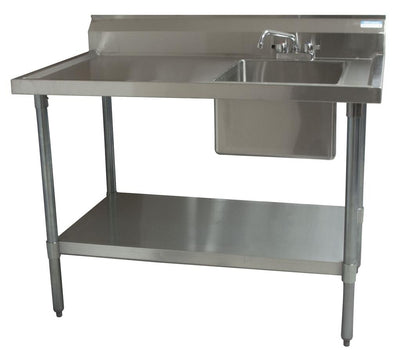 BK Resources BKMPT-3060S-R-P-G Stainless Steel Prep Table with Sink Right Side 6" Backsplash Faucet 60" W x 30" D