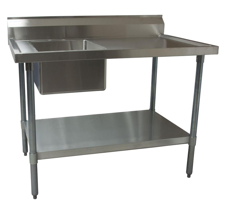 BK Resources BKMPT-3072S-L Stainless Steel Prep Table with Sink Left Side 6" Backsplash 72" W x 30" D