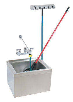 BK Resources BKMS-1620-12-KIT Stainless Steel Mop Sink Kit with Floor Mount 16X20X12D