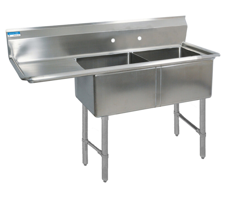 BK Resources BKS-2-1620-12-18LS Stainless Steel 2 Compartment Sink w/ 18" Left Drainboard 16X20X12D Bowls