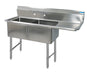 BK Resources BKS-2-1620-12-18RS Stainless Steel 2 Compartment Sink w/ 18" Right Drainboard 16X20X12D Bowls