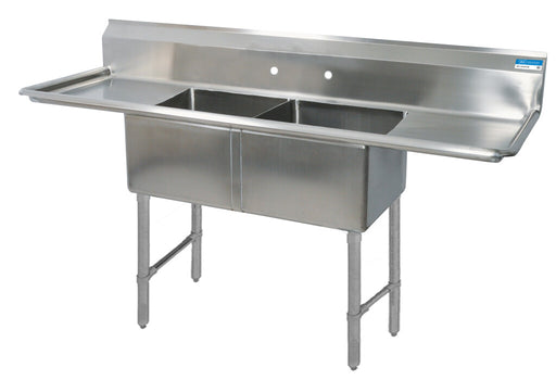 BK Resources BKS-2-1620-12-18TS Stainless Steel 2 Compartment Sink w/ Dual 18" Drainboards 16X20X12D Bowls