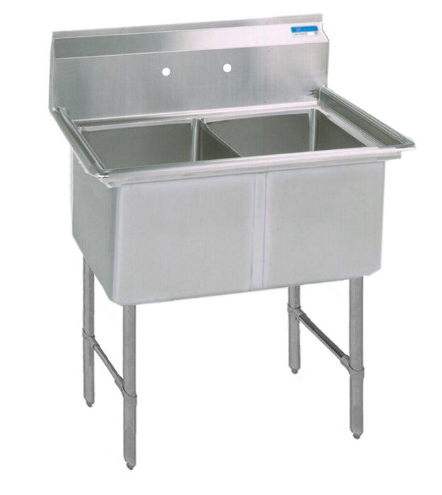 BK Resources BKS-2-1620-12S Stainless Steel 2 Compartment Sink Stainless Legs & Bracing w/ 16X20X12D Bowls