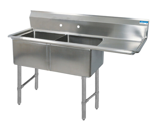 BK Resources BKS-2-18-12-18RS Stainless Steel 2 Compartment Sink w/ 18" Right Drainboard 18X18X12D Bowls