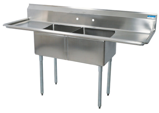 BK Resources BKS-2-18-12-18T Stainless Steel 2 Compartment Sink w/ & Dual 18" Drainboards 18X18X12D Bowls