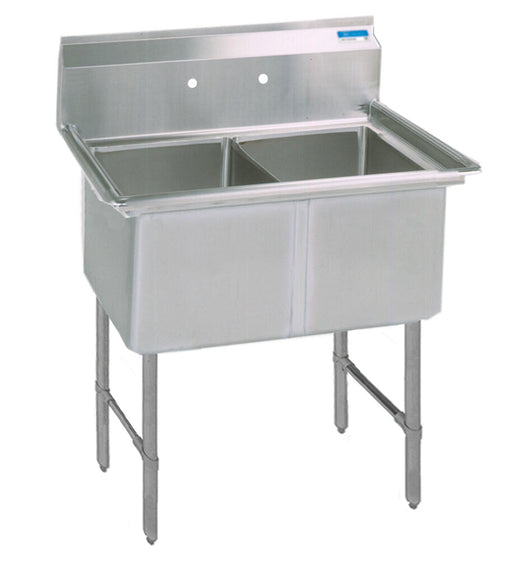 BK Resources BKS-2-18-12S Stainless Steel 2 Compartment Sink Stainless Legs & Bracing w/ 18X18X12D Bowls