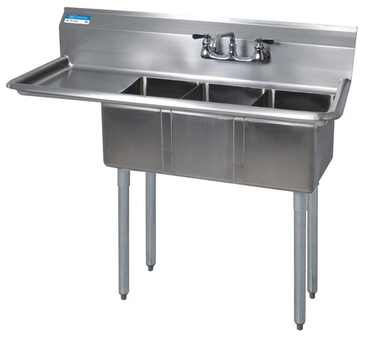 BK Resources BKS-3-1014-10-15L Stainless Steel 3 Compartment Convenience Store Sink 15" Left Drainboard 10X14X10D