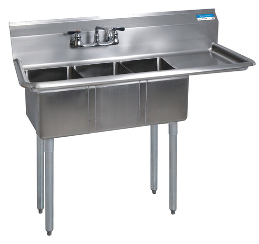 BK Resources BKS-3-1014-10-15RS Stainless Steel 3 Compartment Sink Legs & Bracing 15" Right Drainboard 10X14X10D