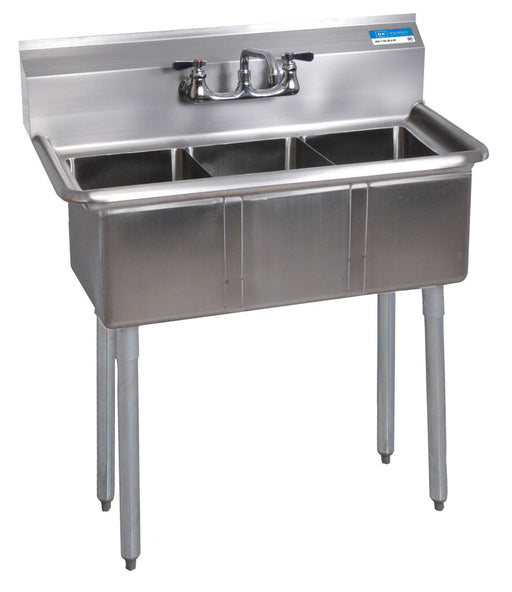 BK Resources BKS-3-1014-10 Stainless Steel 3 Compartment Convenience Store Sink w/ 10X14X10D Bowls