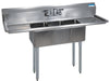 BK Resources BKS-3-1220-12-12T Stainless Steel 3 Compartment Convenience Store Sink Dual 12" Drainboards 12X20X12D