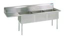 BK Resources BKS-3-15-14-15L Stainless Steel 3 Compartment Sink w/ Left Drainboard 15X15X14D Bowls