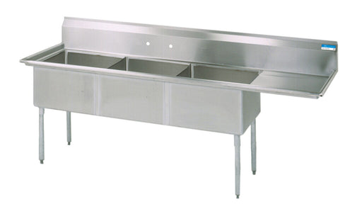 BK Resources BKS-3-15-14-15R Stainless Steel 3 Compartment Sink w/ Right Drainboard 15X15X14D Bowls