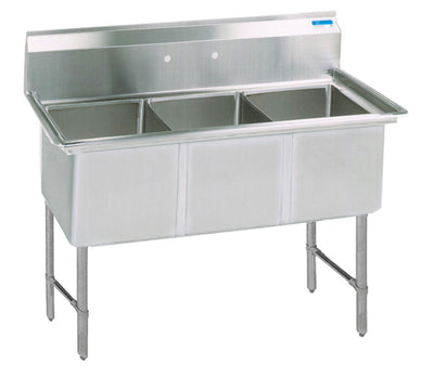 BK Resources BKS-3-15-14S Stainless Steel 3 Compartment Sink Stainless Legs & Bracing w/ 15X15X14D Bowls