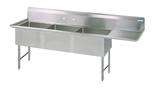 BK Resources BKS-3-1620-12-18RS Stainless Steel 3 Compartment Sink Legs & Bracing Right Drainboard 16X20X12D Bowls