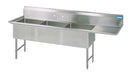 BK Resources BKS-3-1824-14-24RS Stainless Steel 3 Compartment Sink Legs & Bracing Right Drainboard 18X24X14D Bowls