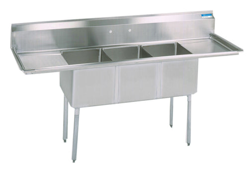 BK Resources BKS-3-20-12-18T Stainless Steel 3 Compartment Sink w/ & Dual 18" Drainboards 20X20X12D Bowls