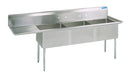 BK Resources BKS-3-24-14-24L Stainless Steel 3 Compartment Sink w/ 24" Left Drainboard 24X24X14D Bowls