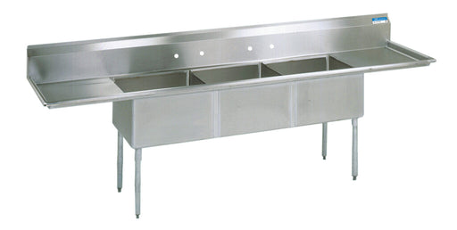 BK Resources BKS-3-24-14-24T Stainless Steel 3 Compartment Sink w/ & Dual 24" Drainboards 24X24X14D Bowls