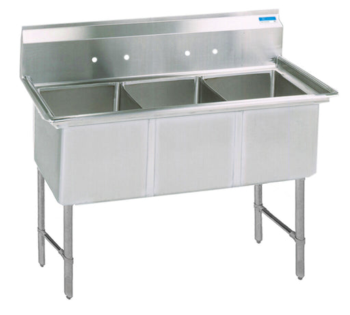 BK Resources BKS-3-24-14S Stainless Steel 3 Compartment Sink Stainless Legs & Bracing w/ 24X24X14D Bowls