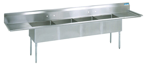 BK Resources BKS-4-1620-14-18TS Stainless Steel 4 Compartment Sink Dual 18" Drainboards 16X20X14D Bowls