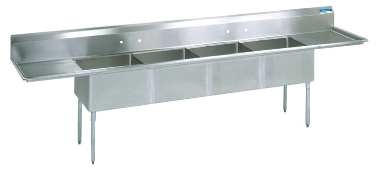 BK Resources BKS-4-1620-14-18T Stainless Steel 4 Compartment Sink Dual 18" Drainboards 16X20X14D Bowls