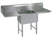 BK Resources BKS6-1-1620-14-18TS Stainless Steel 1  Compartment Sink 10" Riser & Drainboards 16X20X14D Bowls