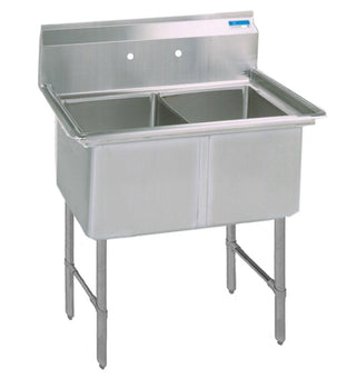 BK Resources BKS6-2-1620-14S Stainless Steel 2 Compartment Sink, 10" Riser 16X20X14D Bowls
